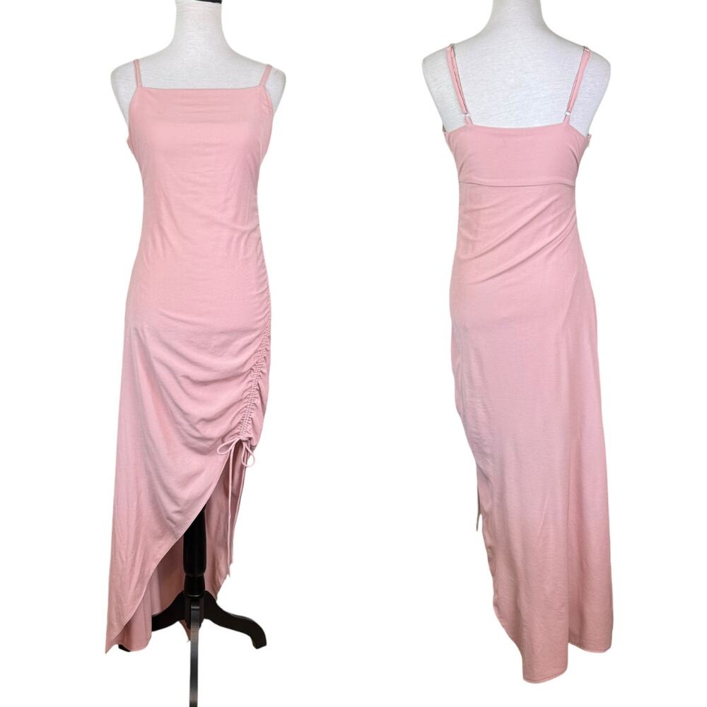 Lulu’s Blush Pink Side Slit Cinched Sleeveless Square Neck Solid Maxi Dress